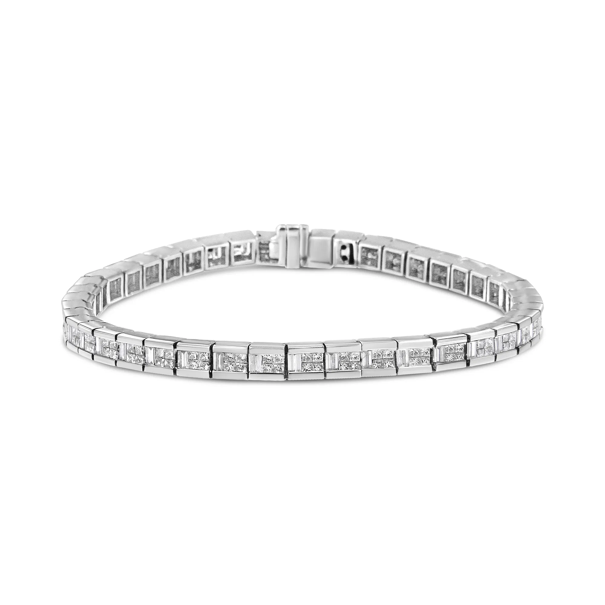 14K Weißgold 4 3 / 8 Cttw Wechselndes unsichtbares Set Prinzessin und Baguette Diamant-Tennis - Armband (G-H - Farbe, VS1 - VS2 Klarheit) - Größe 7