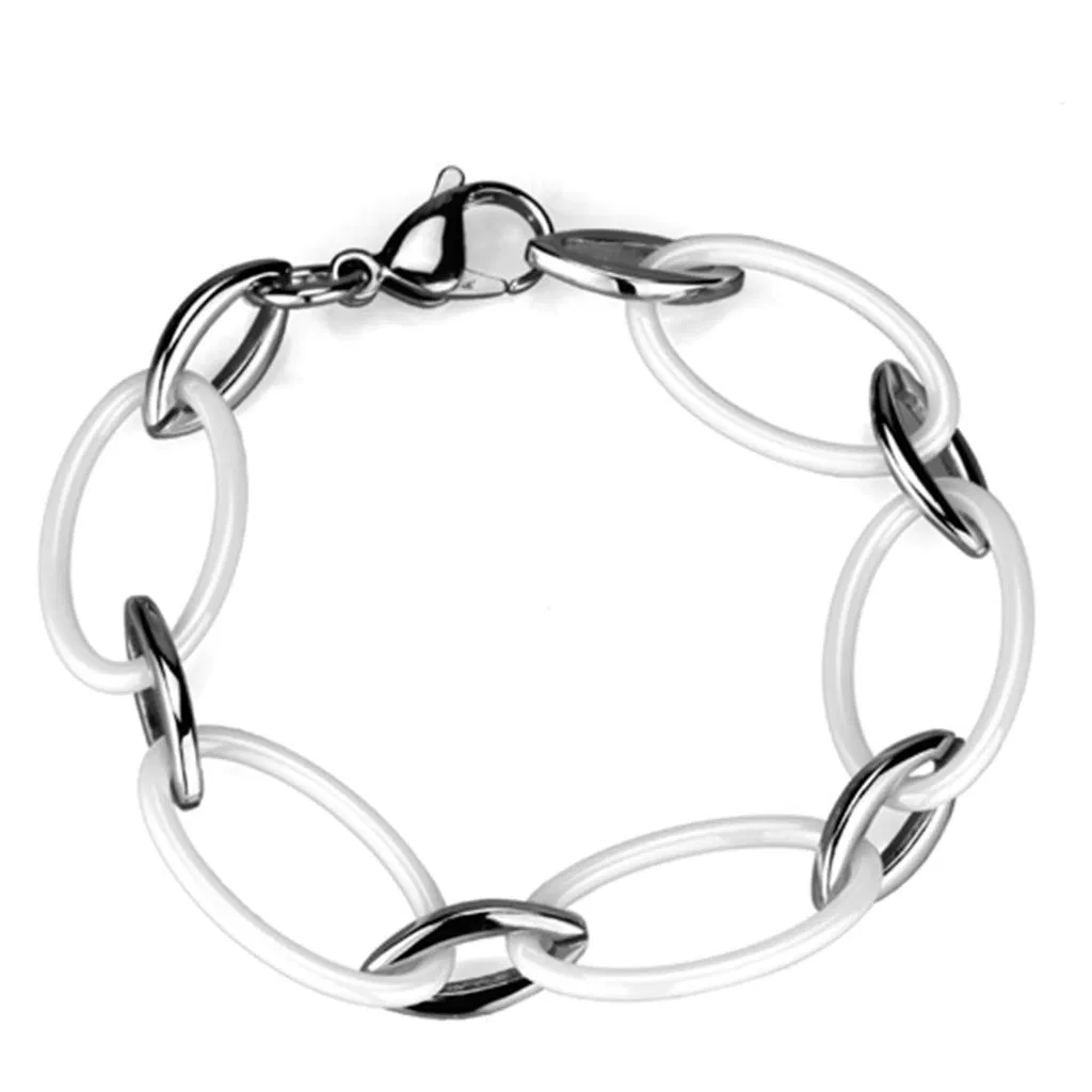 3W1014 - Hoch poliertes (ohne Beschichtung) Edelstahl-Armband mit Keramik in Weiß