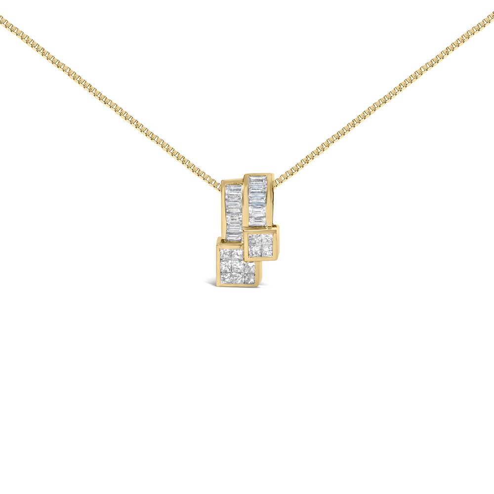 14 Karat Gelbgold 1 1⁄2 cttw Prinzessin und Baguette Schneiden Diamant geometrische Anhänger Halskette (H-I Farbe, VS1 - VS2 Klarheit)