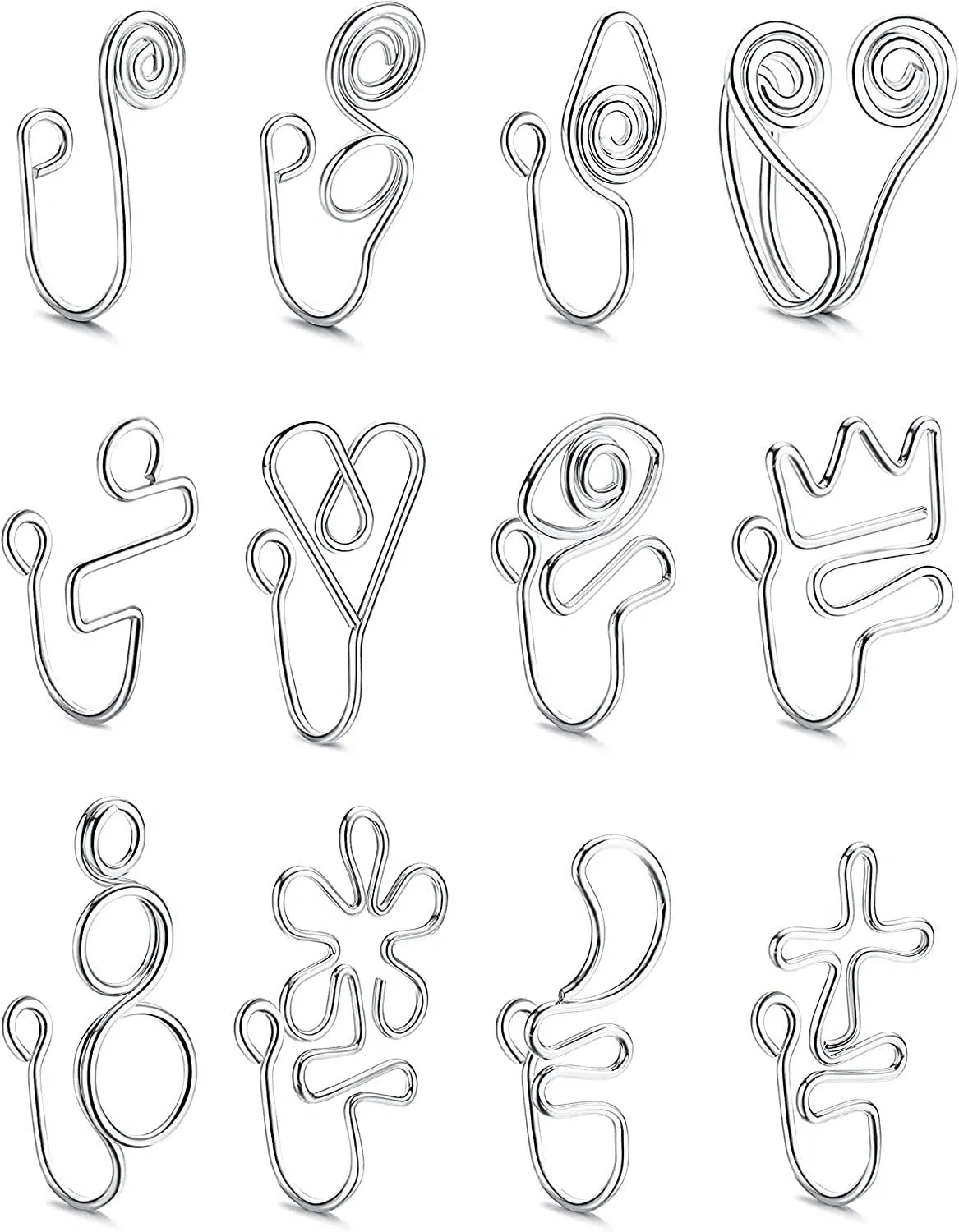 12Pcs Falsche Nase Ringe Septum Gold / Silber Afrikanische Nase Manschette Non-Piercing - Clip auf Faux Nase Piercing für Frauen Männer