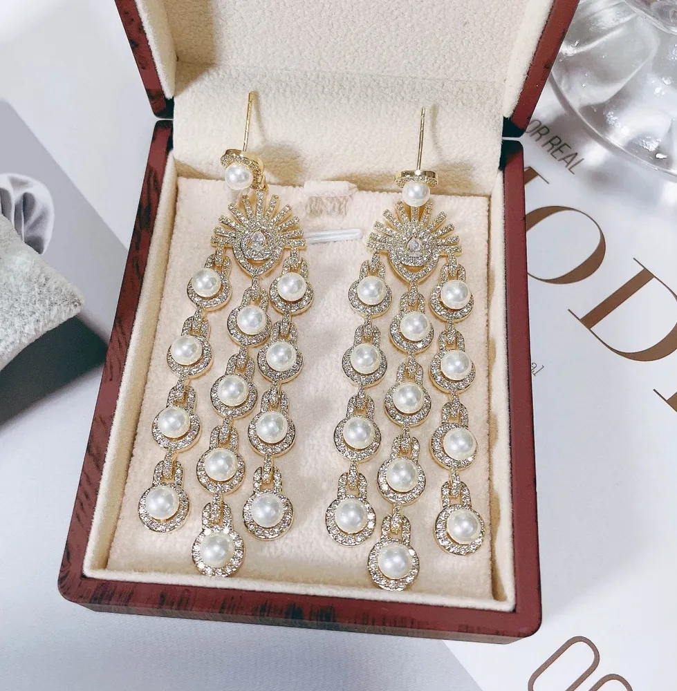 Micro Inlay Zircon Stil Perlen Fringe Ohrringe