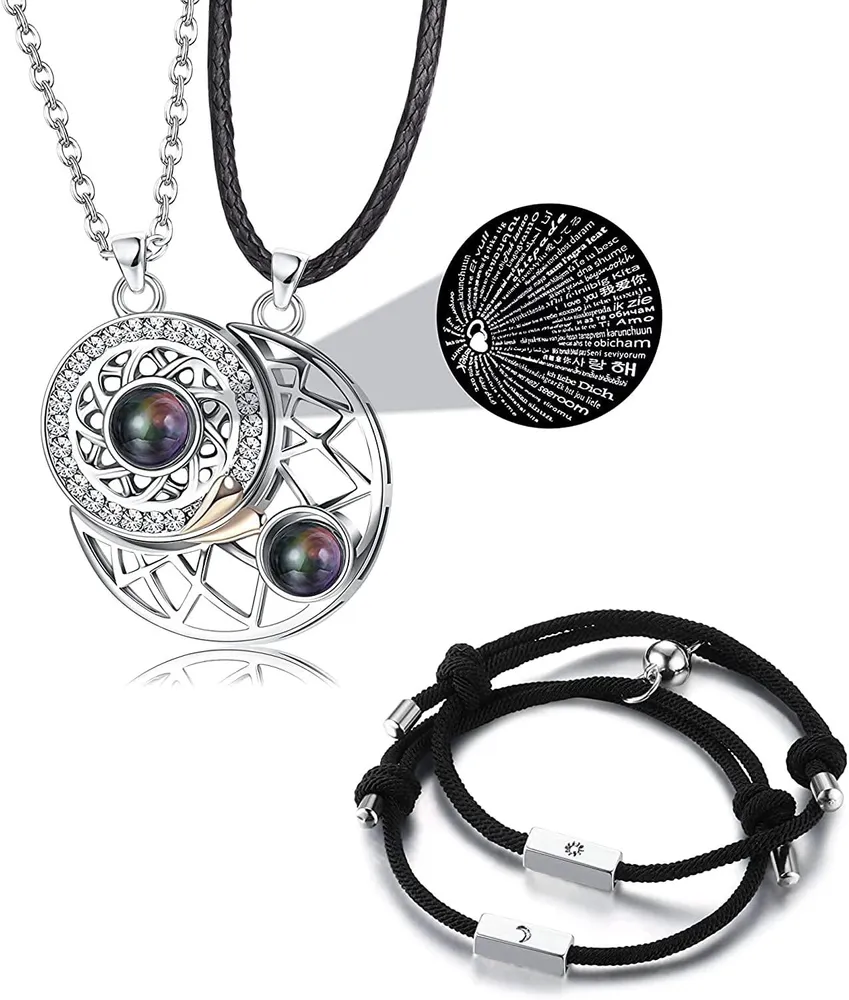 Entsprechende Halskette und Armbänder Sets für Paare Sonne Mond Herz Magnetische Beziehung Armbänder Halskette für Freund Freund Freund Frau Männer Frauen