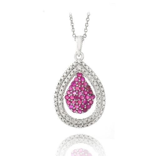 Silberton geschaffen Ruby & Diamond Akzent Doppel Tränentropfen Halskette