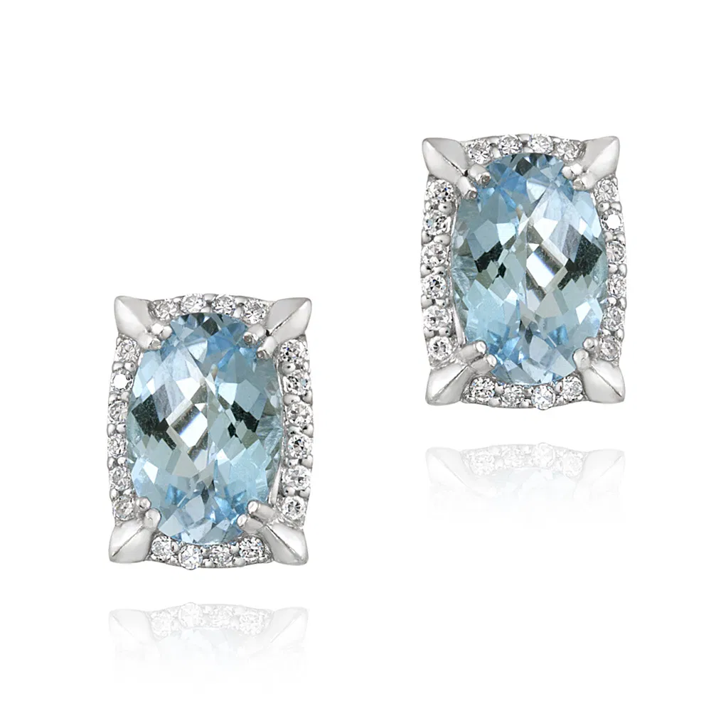 Rhodium Plated 8,8ct Blue Topaz & CZ Oval Ohrringe