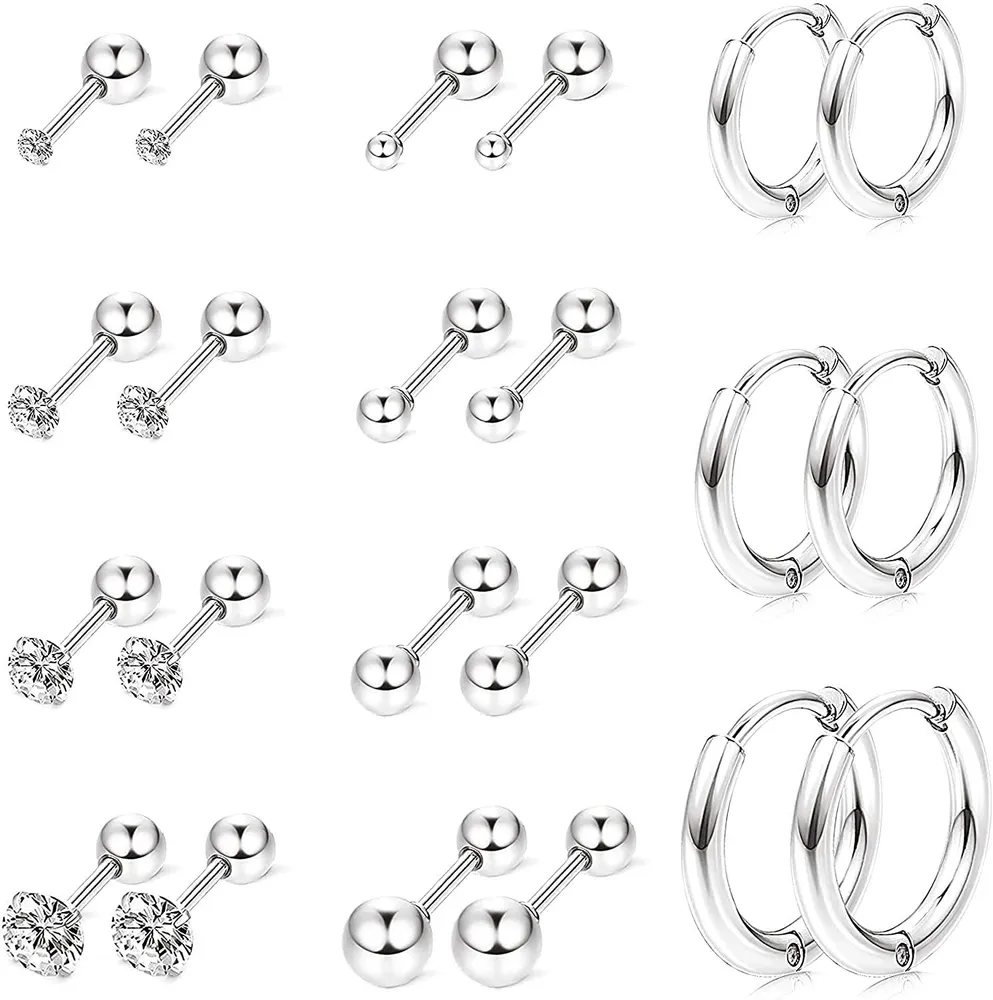 11 Paare Edelstahl Cartlidge Cubic Zirkonia Ohrringe Ball Stud für Frauen Helix Ohrring Set Tragus Ohrring Flat Ball Back Screwback Helix Ohrringe