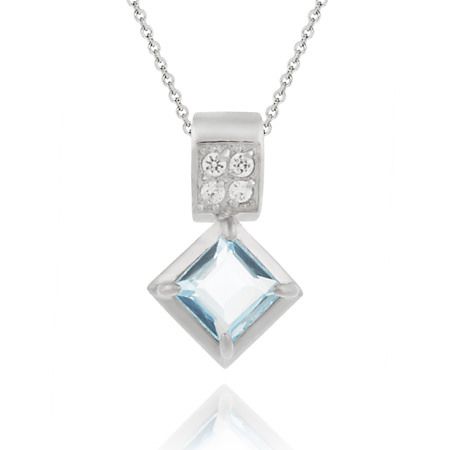 Sterling Silber 2,15ct Blue Topaz & Pave CZ Princess Cut Anhänger