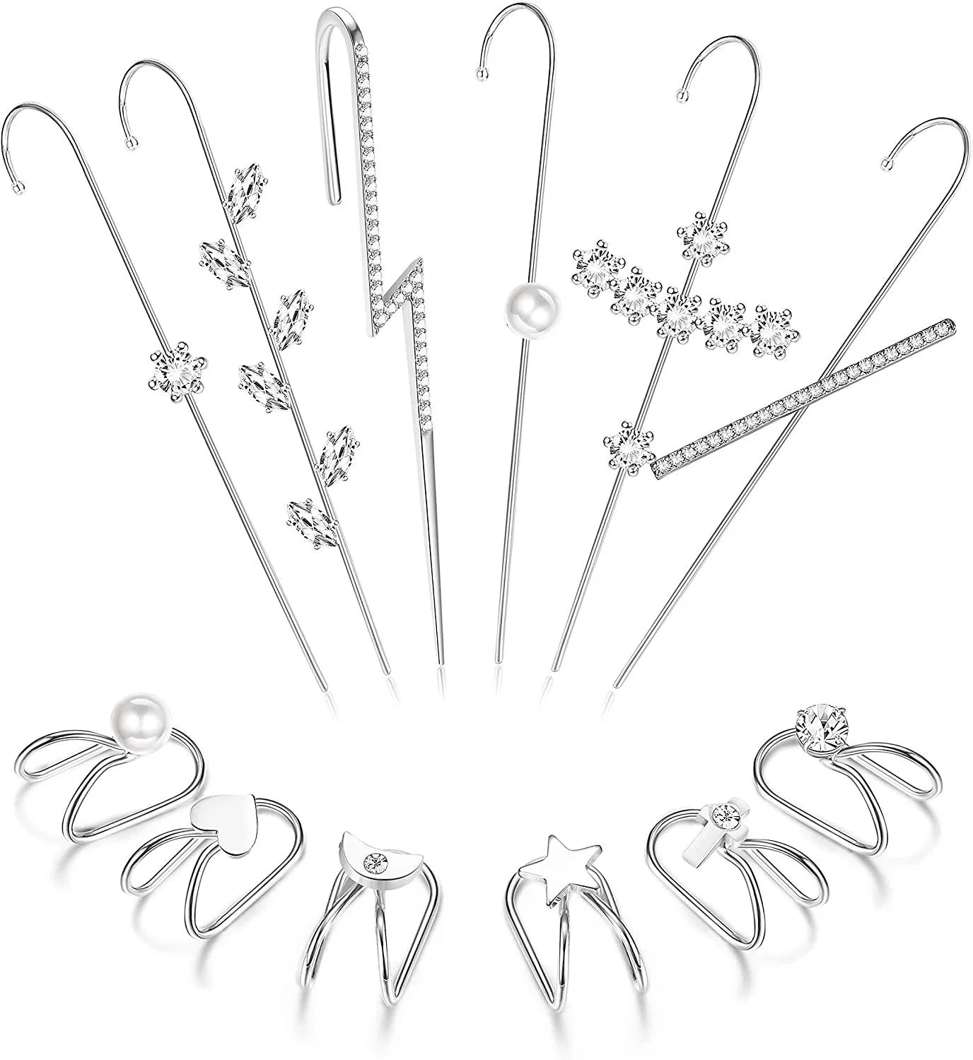12Pcs Ohr Wrap Crawler Hook Ohrringe für Frauen Gold Ohr Cuff Ohrringe Kletterer Piercing Ohrknorpel Clip auf Ohrringe