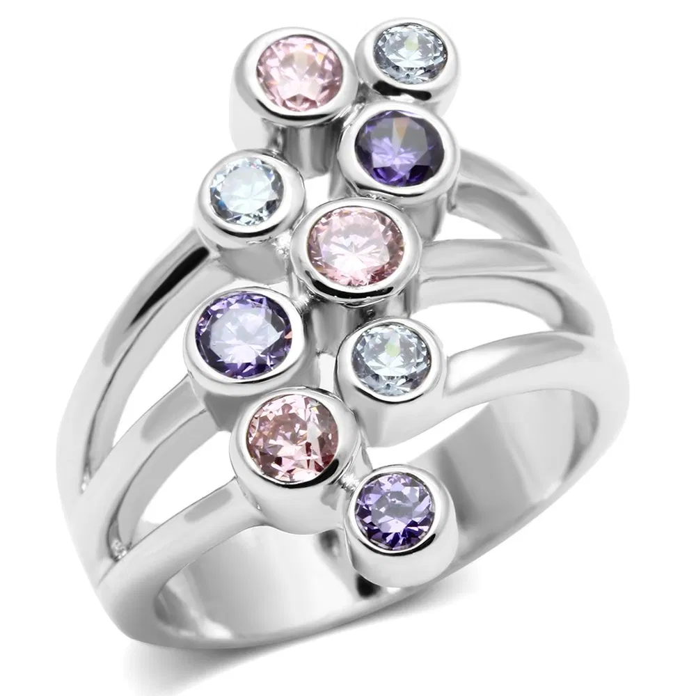 3W290 - Rhodium-Messing - Ring mit AAA-Klasse CZ in mehrfarbigen Farben