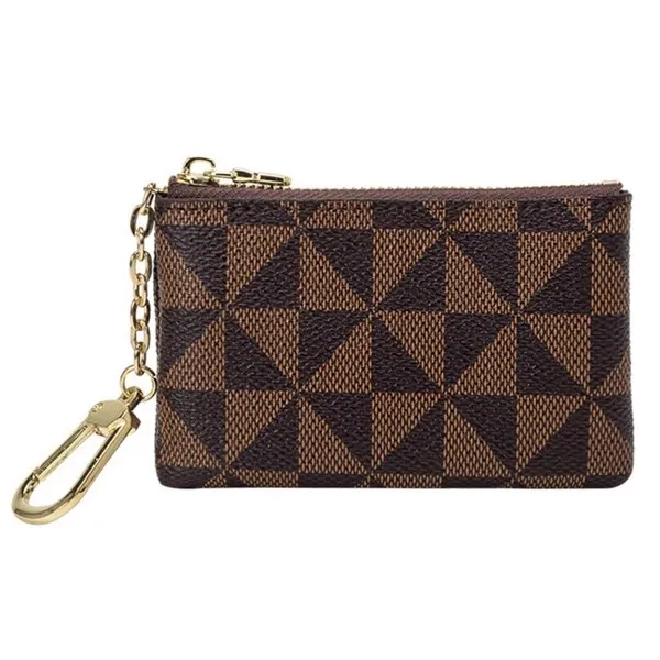 Münzen-Tasche Wechsel Mini-Tasche mit Schlüsselkette Ring Zipper für Männer Frauen Modische Tasche Schlüsselkette Anhänger Leder Klassische Kupplung-Tasche (Brown)
