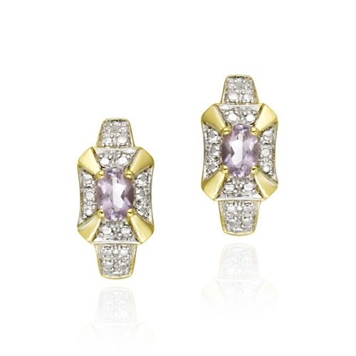 18 Karat Gold über Sterling Silber Echt Amethyst & Diamant Akzent Rechteck Rahmen Halbschleife Ohrringe