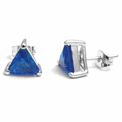 Große blaue simulierte Tanzanit CZ Dreieck Studs Silber Ohrringe