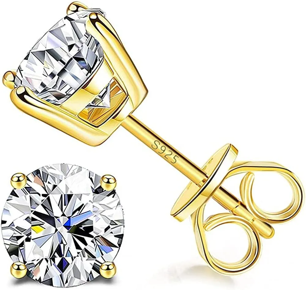 Sterling Silber Cubic Zirkonia Stud Ohrringe für Frauen Männer 14k Weißgold Plated Round CZ Ohrringe für Empfindliches Ohr
