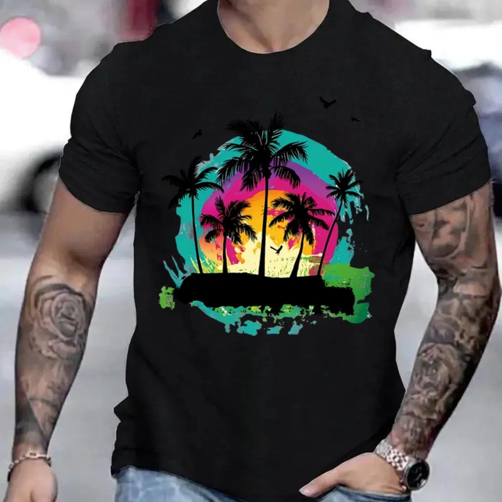 Tropisches Muster gedruckt T-Shirt, Herren-T - Shirt, Sommer casual kurzer Ärmel T-Shirt