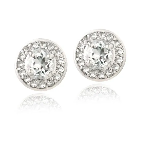 Sterling Silber 1.25ct Weiße Topaz Round Stud Ohrringe