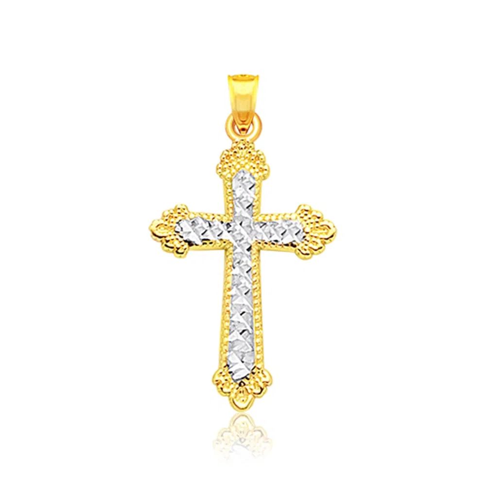 14 Karat Zwei-Ton - Gold Diamant Cut Kreuz Anhänger