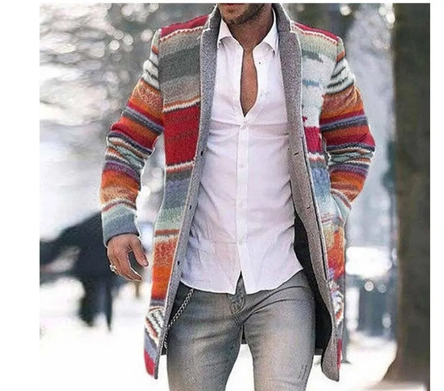 Männer Printed Trench Coat Long Sleeve Jacket