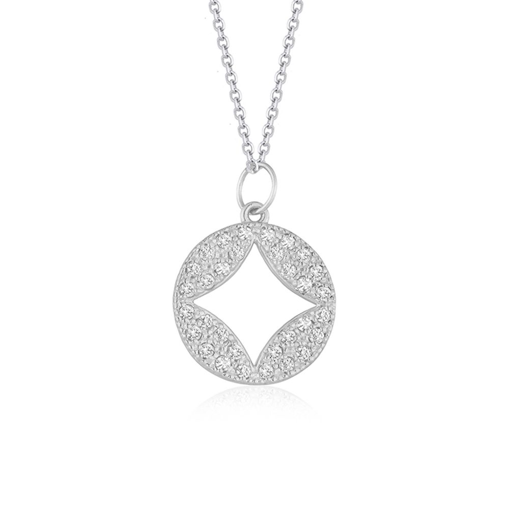 14 Karat Weißgold Diamant gekleidet Kreis Anhänger mit Cut-out (1 / 3 cttw)