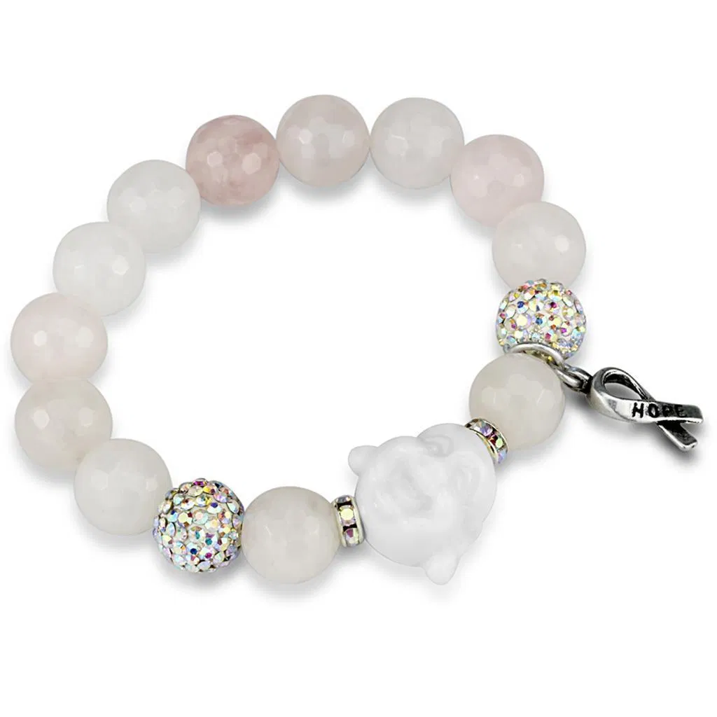 LO3791 - Antike Silber-weißes Metallarmband mit synthetischem Onyx in Lichtrose
