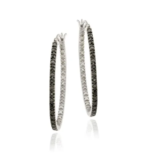 Sterling Silber .10ct. TDW Black Diamond 33mm Oval Hoop Ohrringe