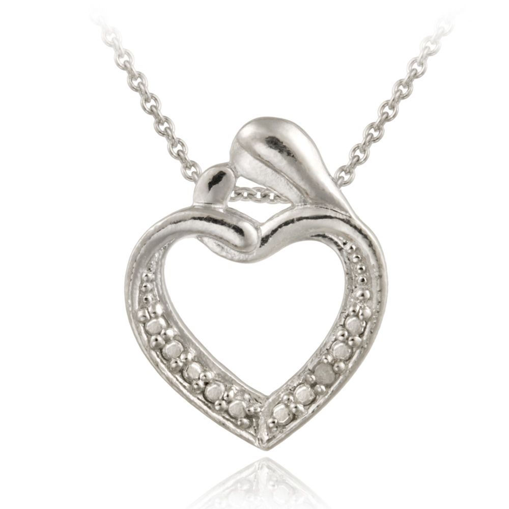 Sterling Silber Diamant Akzent Open Heart Anhänger