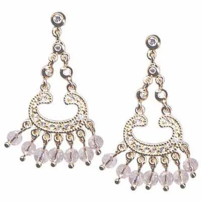 18 Karat Gold über Sterling Silber Pink & Clear CZ Beads Kronleiner Ohrringe