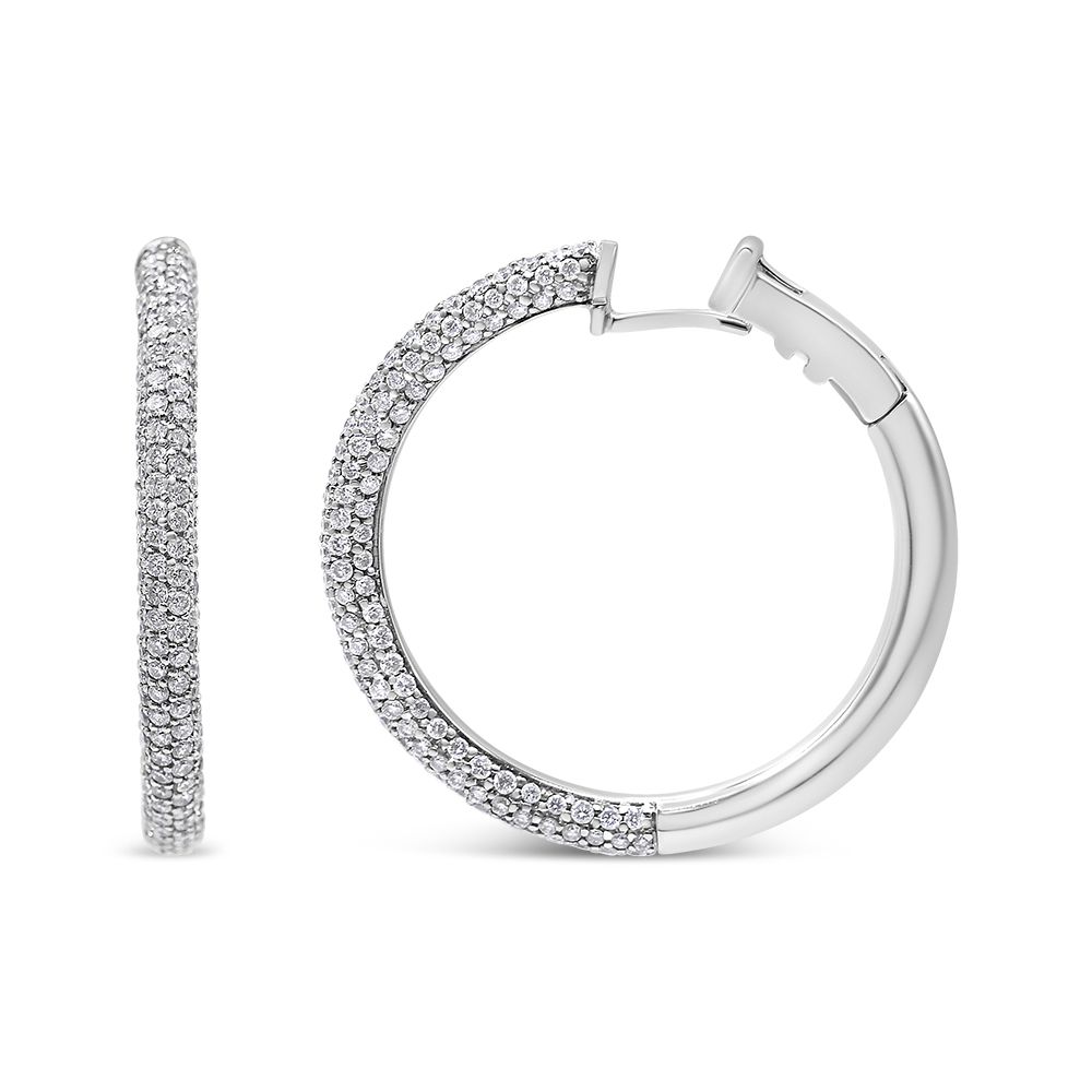 18K Weißgold 2 1 / 3 Cttw Pflaster Set Diamant Semi Eternity Leverback Hoop Ohrringe (F-G - Farbe, VS1 - VS2 Klarheit)