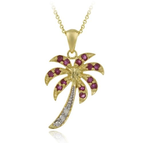 18 Karat Gold über Sterling Silber Designer-Inspired Echtes Ruby Palm Baum Anhänger