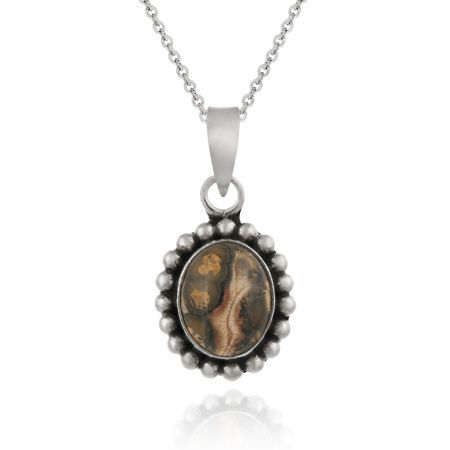 Sterling Silber Leopard Skin Jasper Oval Vintage Anhänger