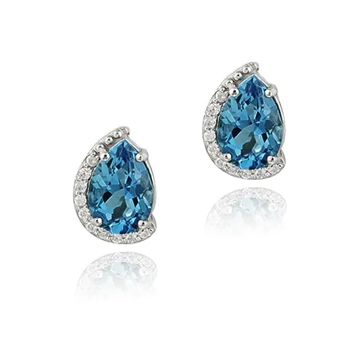 Sterling Silber 4,5 ct London Blue Topaz & CZ Teardrop Ohrringe