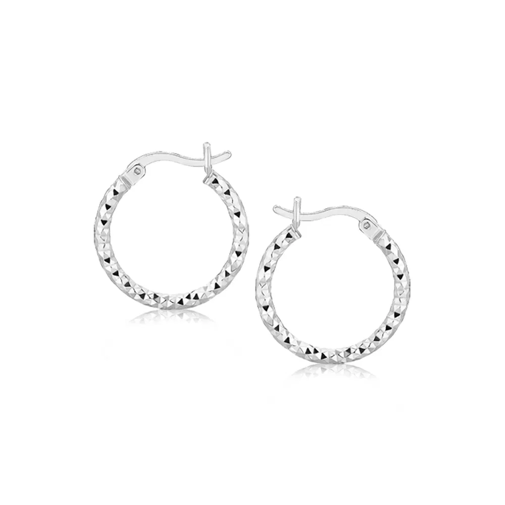 Sterling Silber Faceted Design Hoop Ohrringe mit Rhodium Plating (2x15mm)
