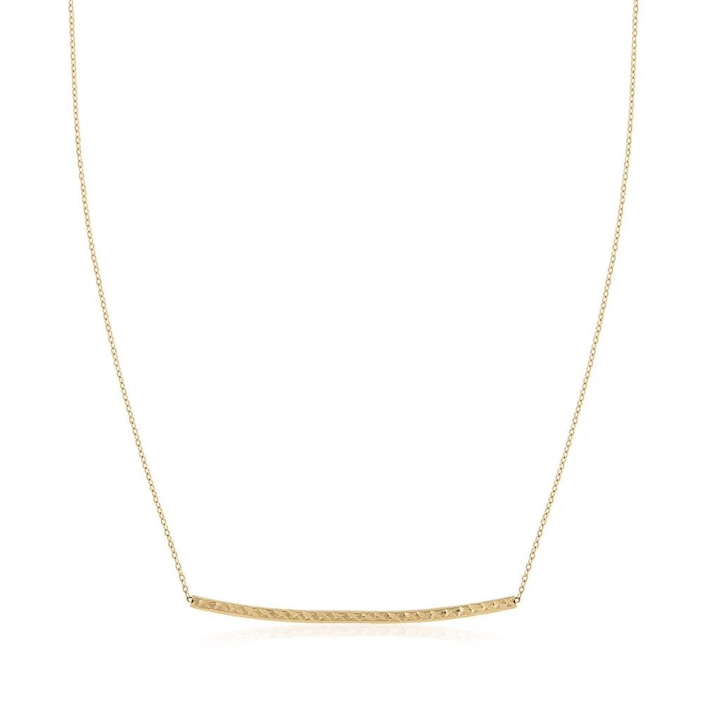 Dünne 14 Karat gelbe Gold Textured Bar Halskette