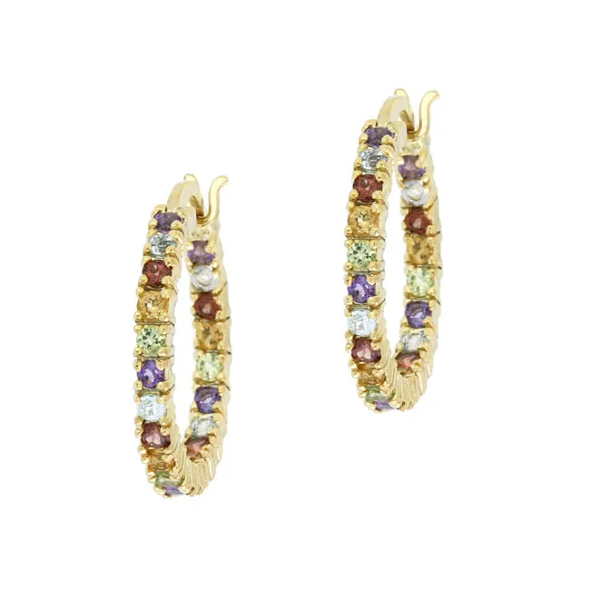 18 Karat Gold über Sterling Silber Multi Edelsteine Hoop Ohrringe