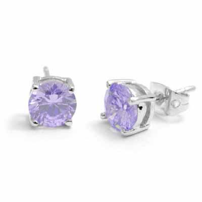 Sterling Silber Lavendel Cubic Zirkonia Round Stud Ohrringe