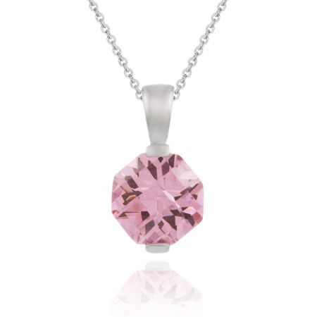 Sterling Silber Anhänger w/ Octagon Pink Cubic Zirkonia (CZ)