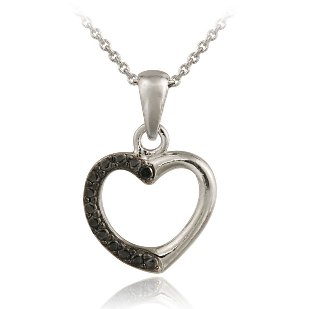 Sterling Silber Schwarz Diamant Akzent Open Heart Anhänger
