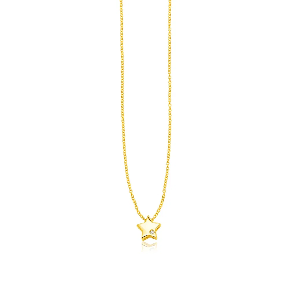 14 Karat Gelbgold polierte Star Halskette mit Diamanten