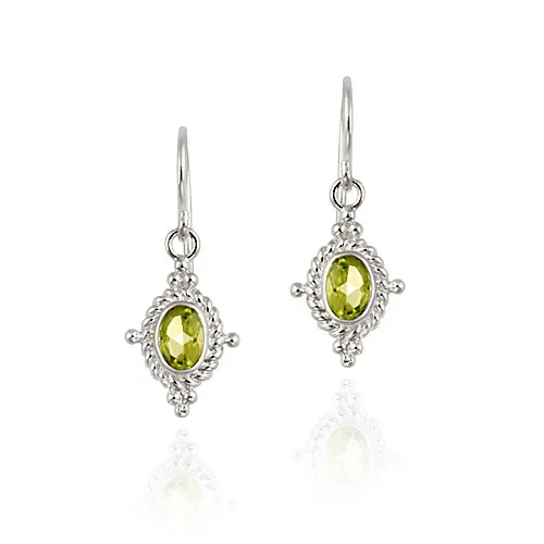 Sterling Silber Peridot Bali Seil Design Dangle Ohrringe
