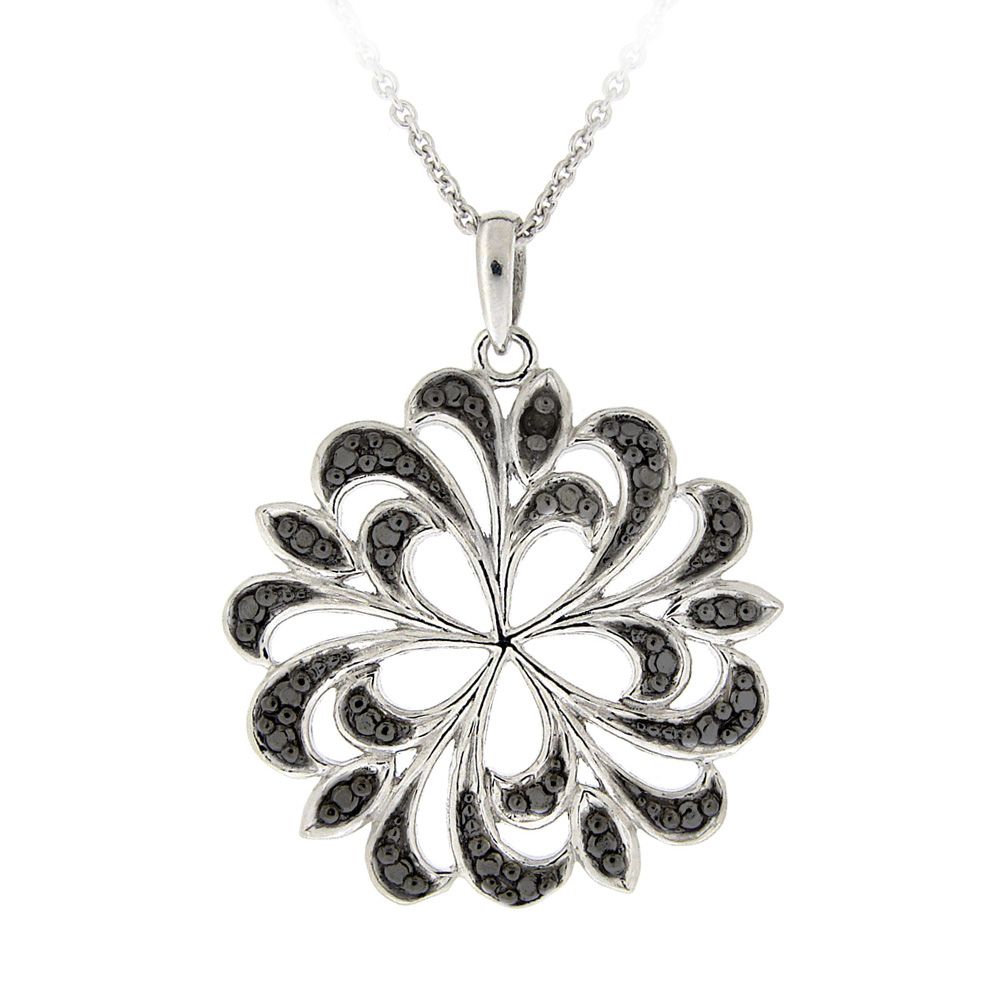 Black Diamond Accent Swirl Design Blumen Halskette