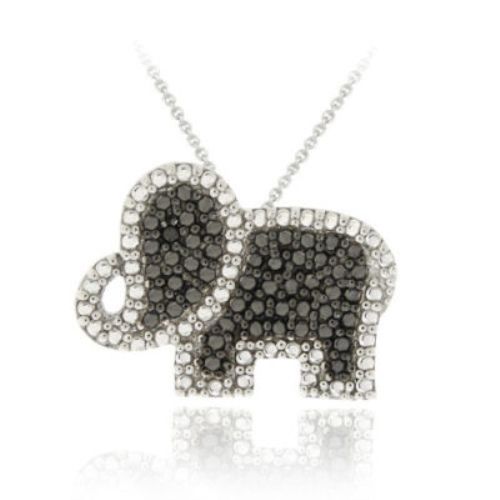 Sterling Silber Schwarz Diamant Akzent Elefant Anhänger