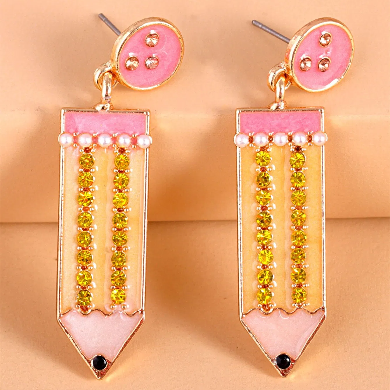 Süße Kontrastfarbe Diamant Pearl Pencil Ohrringe