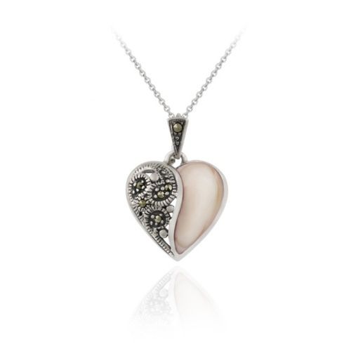 Sterling Silber Marcasite Pink Shell Herz Anhänger