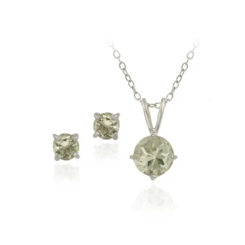 Sterling Silver 2ct TGW Green Amethyst Round Solitaire Hang & Stud Ohrringe Set, 18