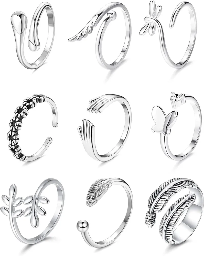9 Pcs verstellbare offene Ringe Set Stapelung Keltischer Knoten Ring Finger Ringe Frosch Ring Knöchel Daumen Ring Strand Geschenke für Frauen Mädchen