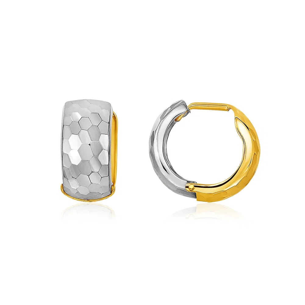 14 Karat Zwei-Tone Gold Diamant Cut und Interlaced Style Hoop Ohrringe