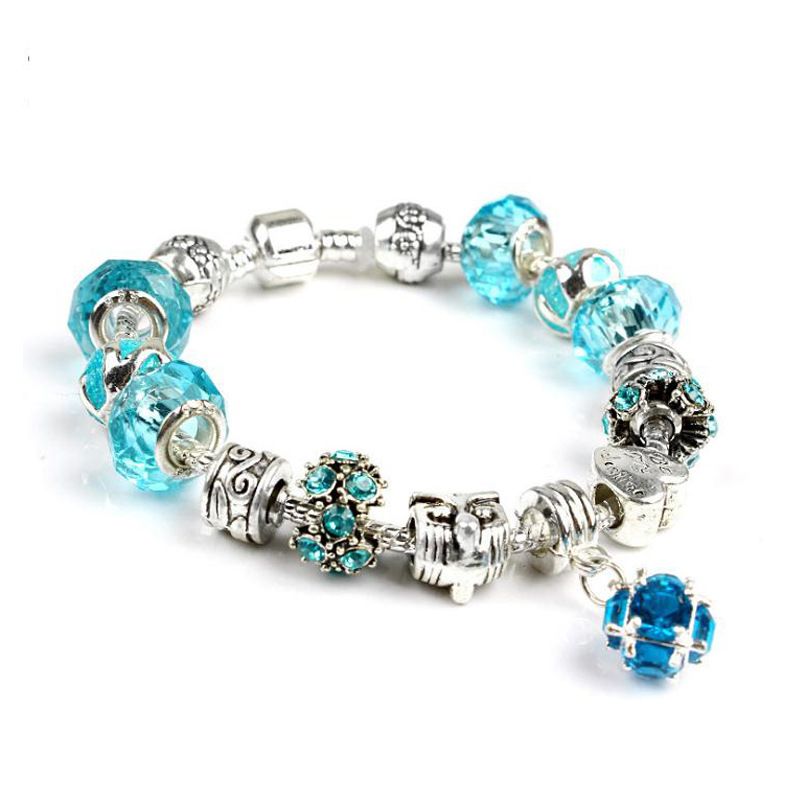 Snake Chain Armband Silberton Glas Kristallperlen Krone Perlen Herz Charm Armband Mode Schmuck