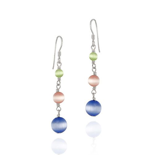 Multi-Color Cats Eye und Sterling Silver Dangle Bead Earrings