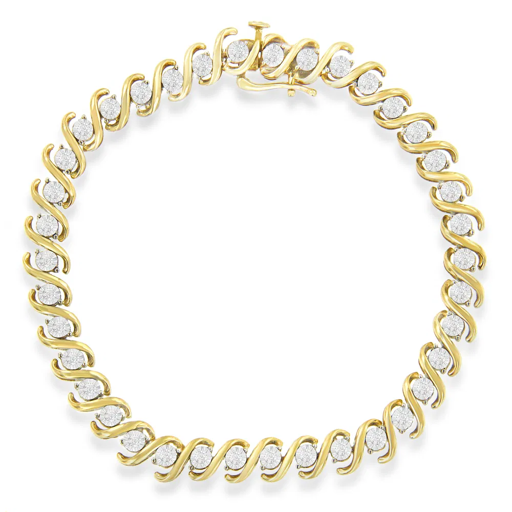 Gelb plattiertes Sterling Silber Round-Cut Diamant Armband (0,5 cttw, H-I - Farbe, I2 - I3 Klarheit)