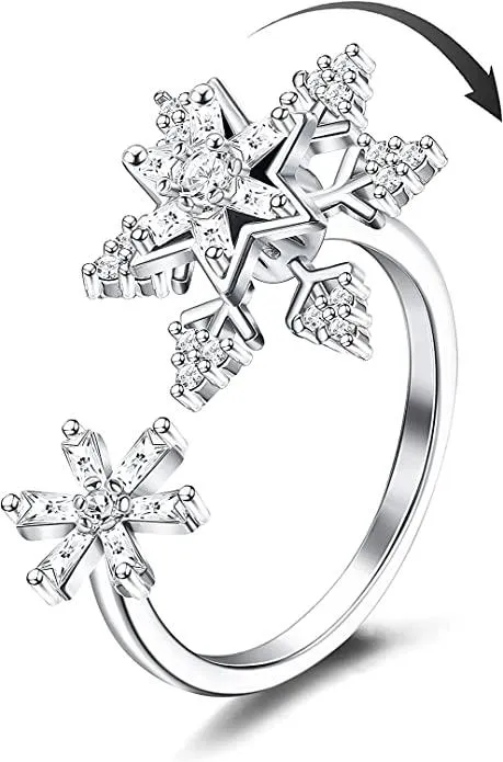 1Pcs Fidget Spinner Ringe für Frauen Kubik Zirkonia Biene und Blumen einstellbar Drehbar beruhigend Sorge Meditationsring Linderung Angst Stress Angst Ring für Frauen Mädchen Größe 7