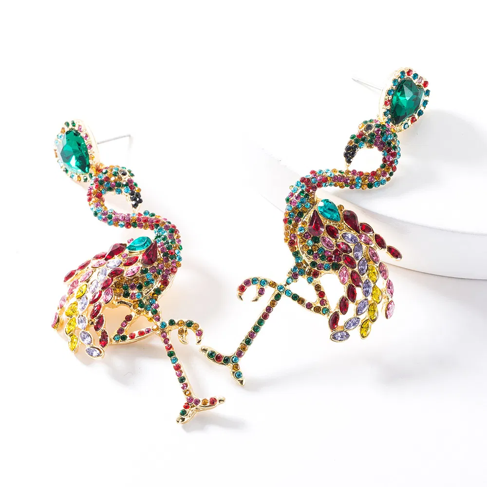 Europäische und amerikanische übertrieben kreative Acryl Diamant-Eingebettet Flamingo Ohrringe Trendy Damen Mode Personalisierte Tier Ohrringe