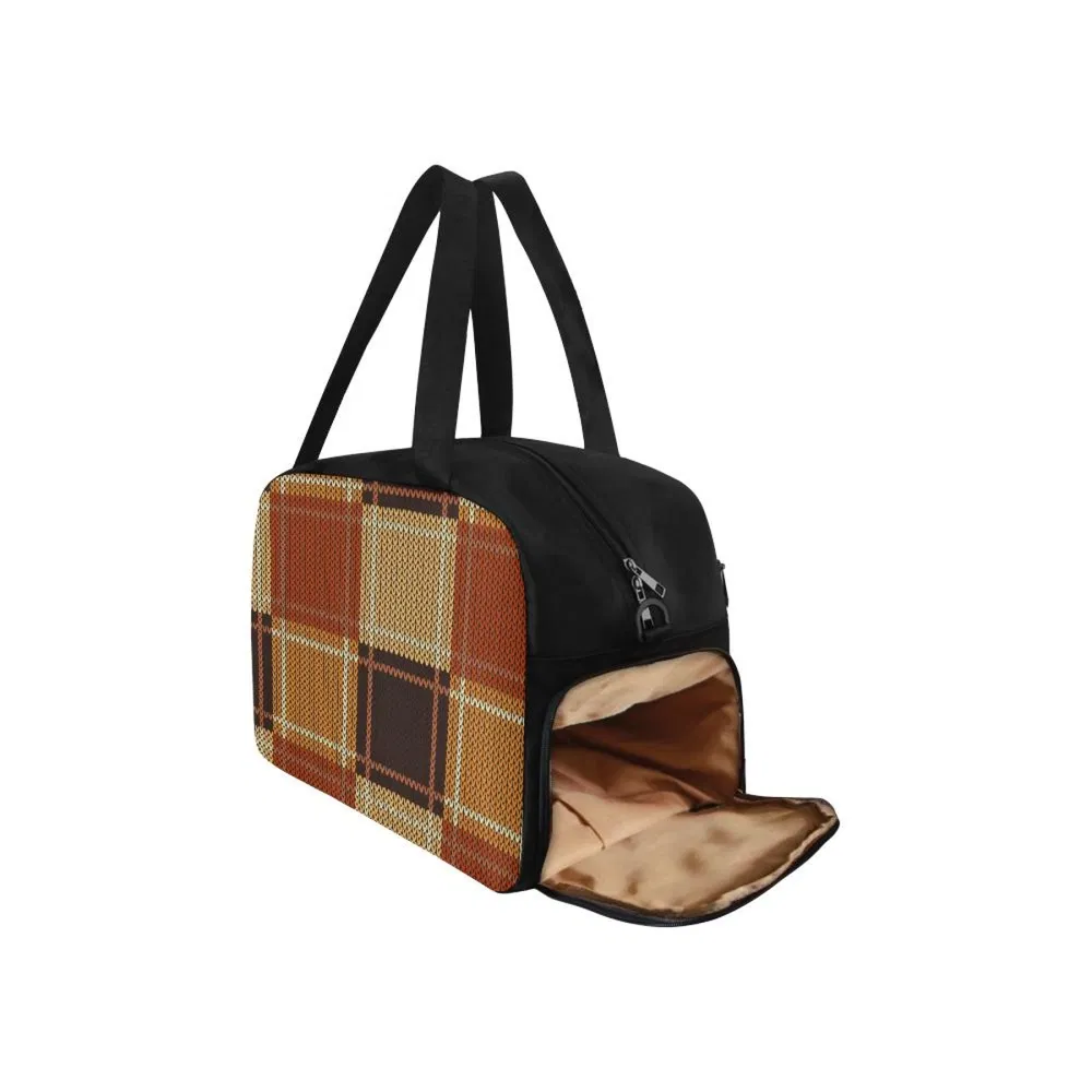 Braun und Beige Checker Style Fitness Tasche